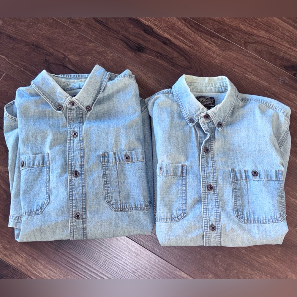 Vtg Lot Of 2 C.E. Schmidt Short Sleeve Denim Button Down Shirt Workwear M Rugged